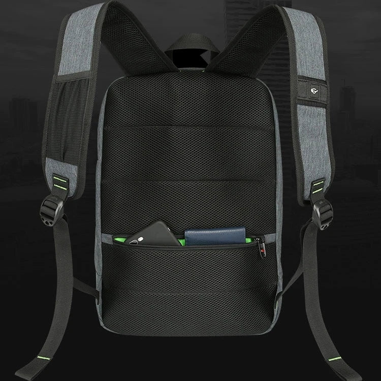 back of anti-theft solar panel backpack with padded straps Gray