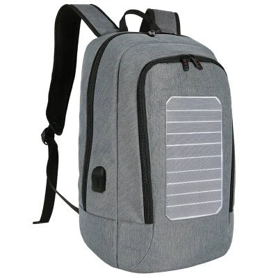 front view of waterproof solar laptop backpack with solar panel Gray