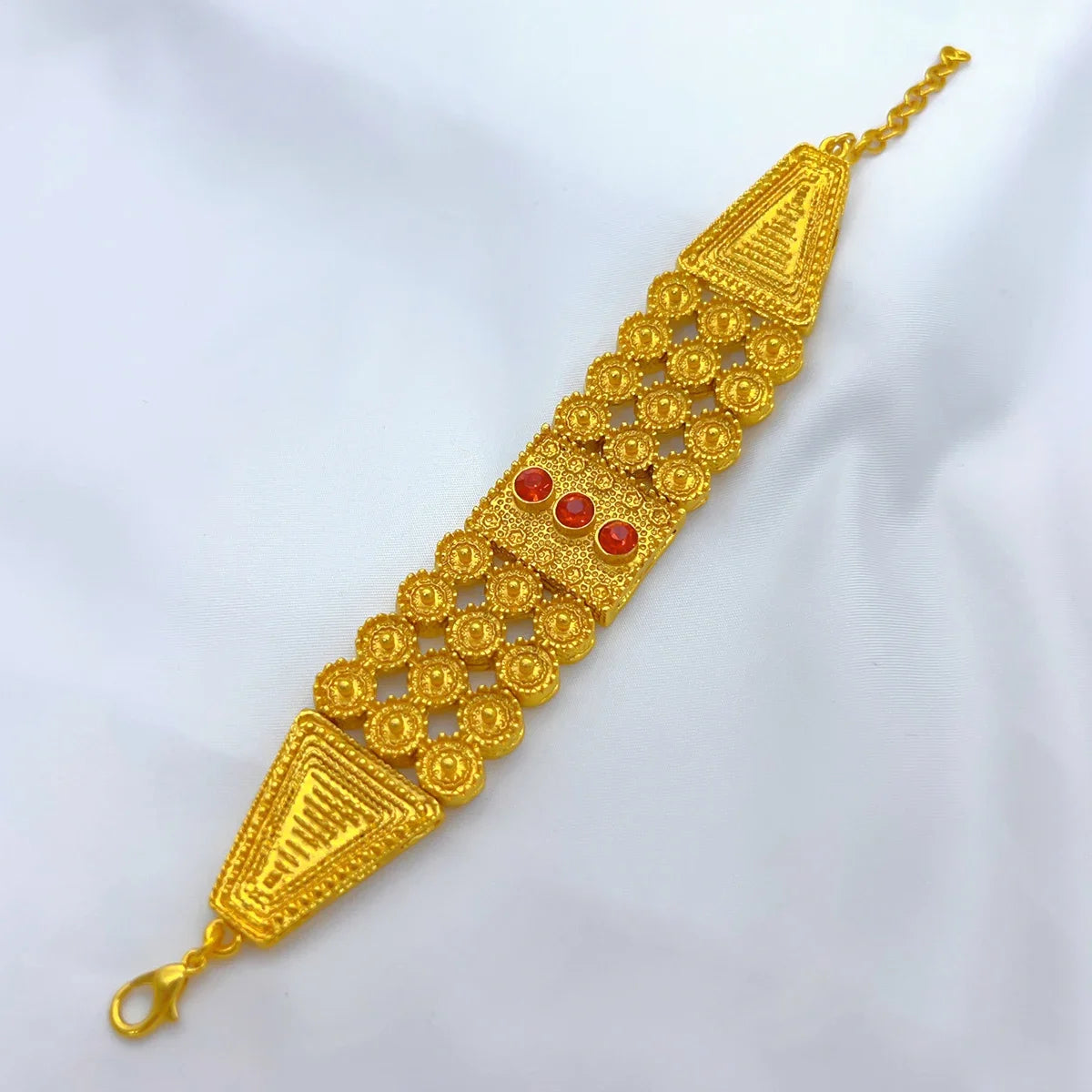Gold-plated Eritrean Msgnet jewelry necklace with red crystals – traditional jewelry 2