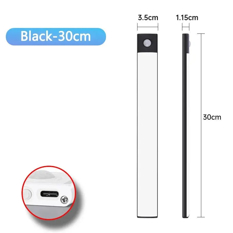 Rechargeable USB-C motion sensor Black LED cabinet light 30cm