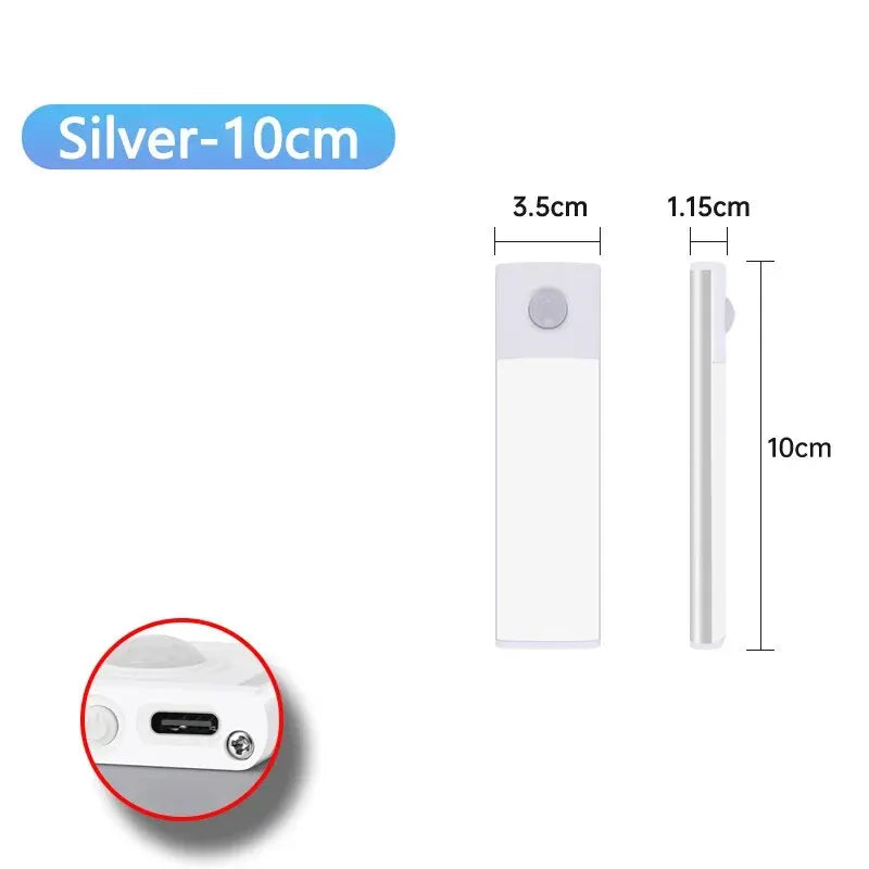 Rechargeable USB-C motion sensor Silver LED cabinet light 10cm