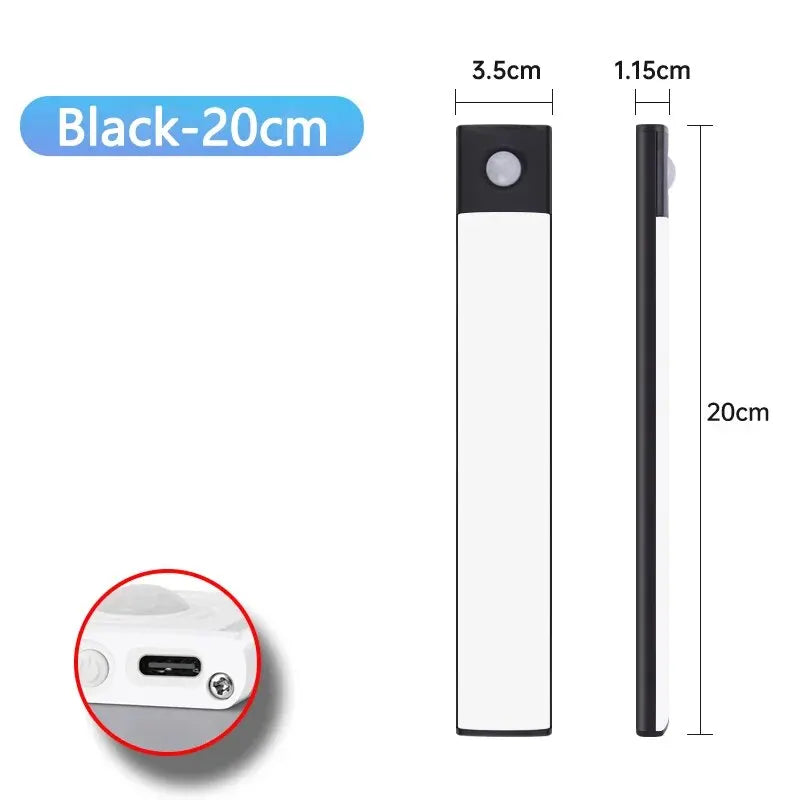 Rechargeable USB-C motion sensor Black LED cabinet light 20cm