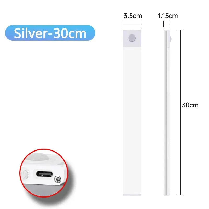 Rechargeable USB-C motion sensor Silver LED cabinet light 30cm