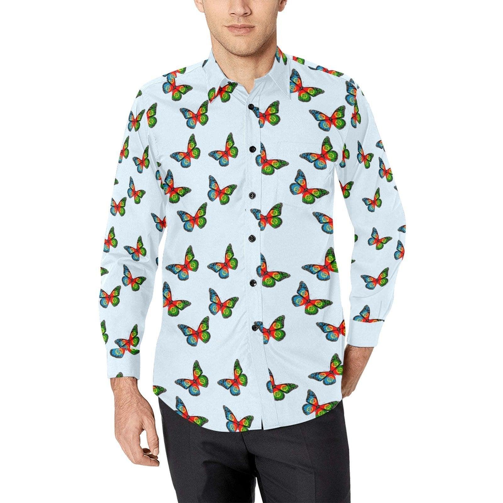 mens butterfly dress shirt Men Formal Butterfly Printed Tops Blouse Slim Shirts Long Sleeve Casual Business