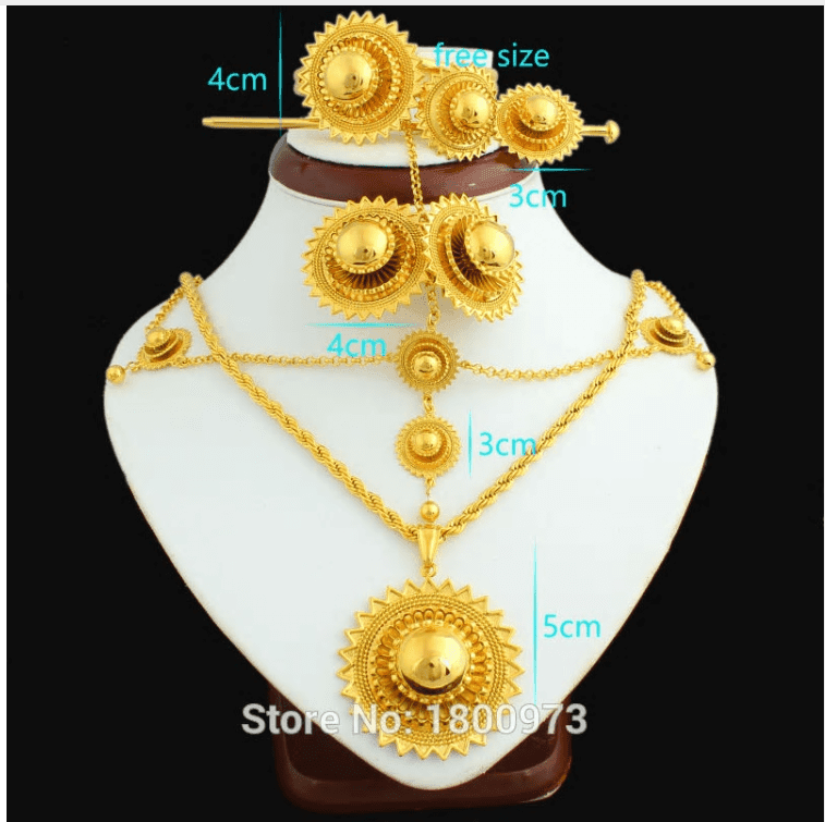 Jewelry Set 24k Gold Color Hair Chain/Pendant /Chain/Earing/Ring/Hair Pin/Bangle Habesha Eritrean Ethiopean - Natna Shop