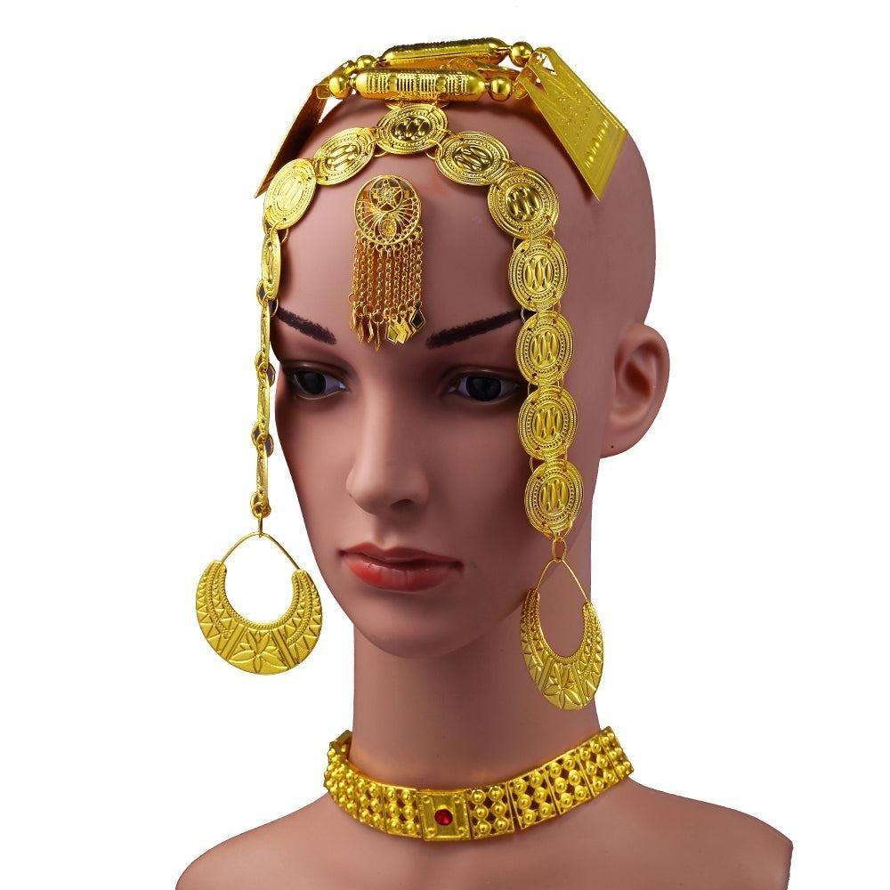 Shop Sergo Bilen 5pcs bridal jewelry set for women. Classic copper alloy design in gold & silver – perfect for weddings & cultural celebrations.