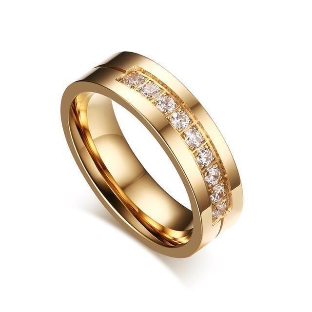Meaeguet Gold-Color CZ Wedding Rings Lover's Cubic Zirconia Stainless Steel Romantic Ring Jewelry USA Size - Natna Shop