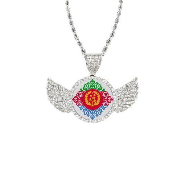 Wings Silver Pendant with Rope Chain Eritrean Flag