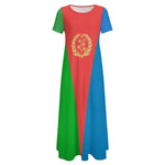 Eritrean Flag Round neck short sleeve dress Short Sleeve Round-Neck Long Dress - Natna Shop