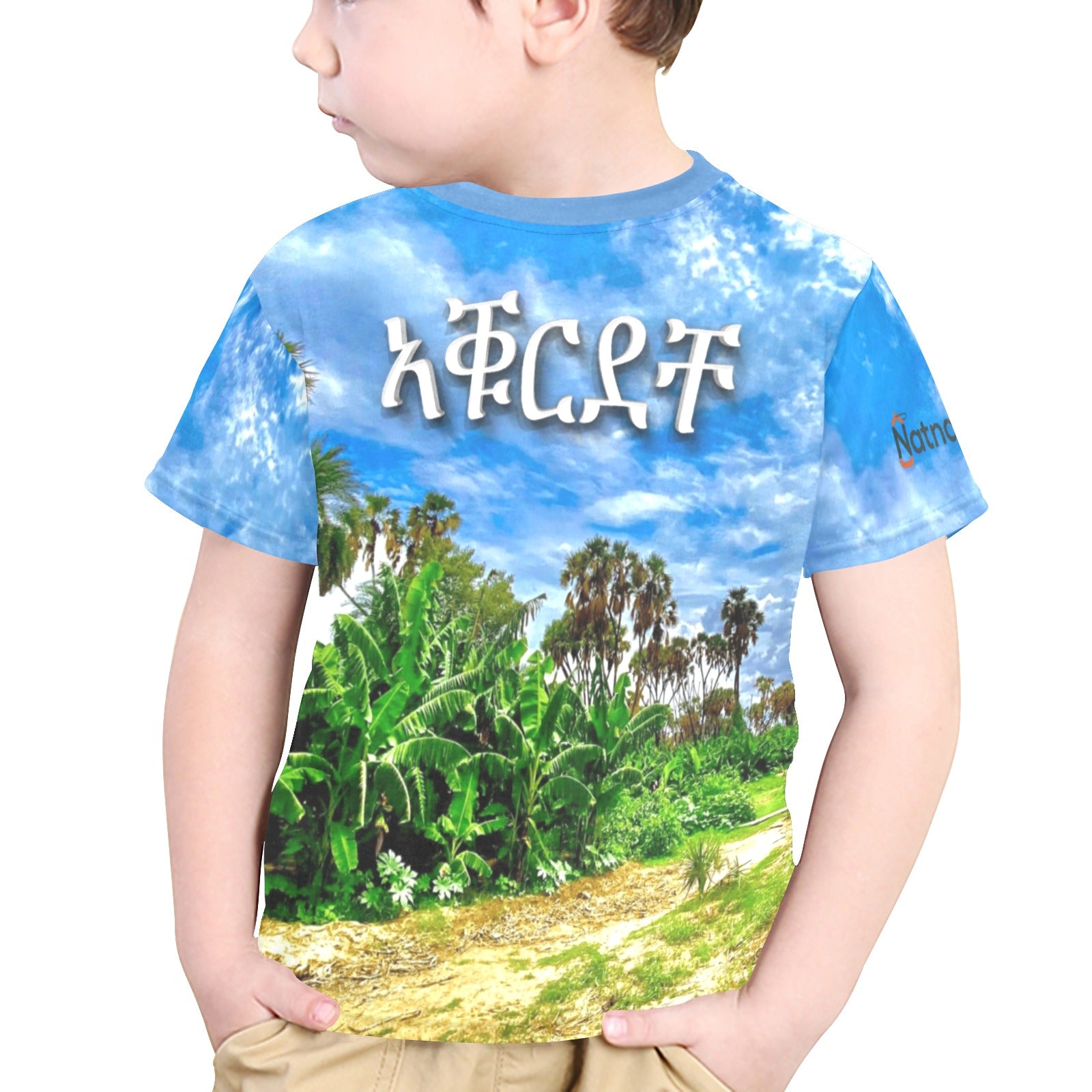 Agordeche Agordat eritreisch Original Kinder-T-Shirt für kleine Jungen mit Allover-Print und Rundhalsausschnitt (Modell T40-2)