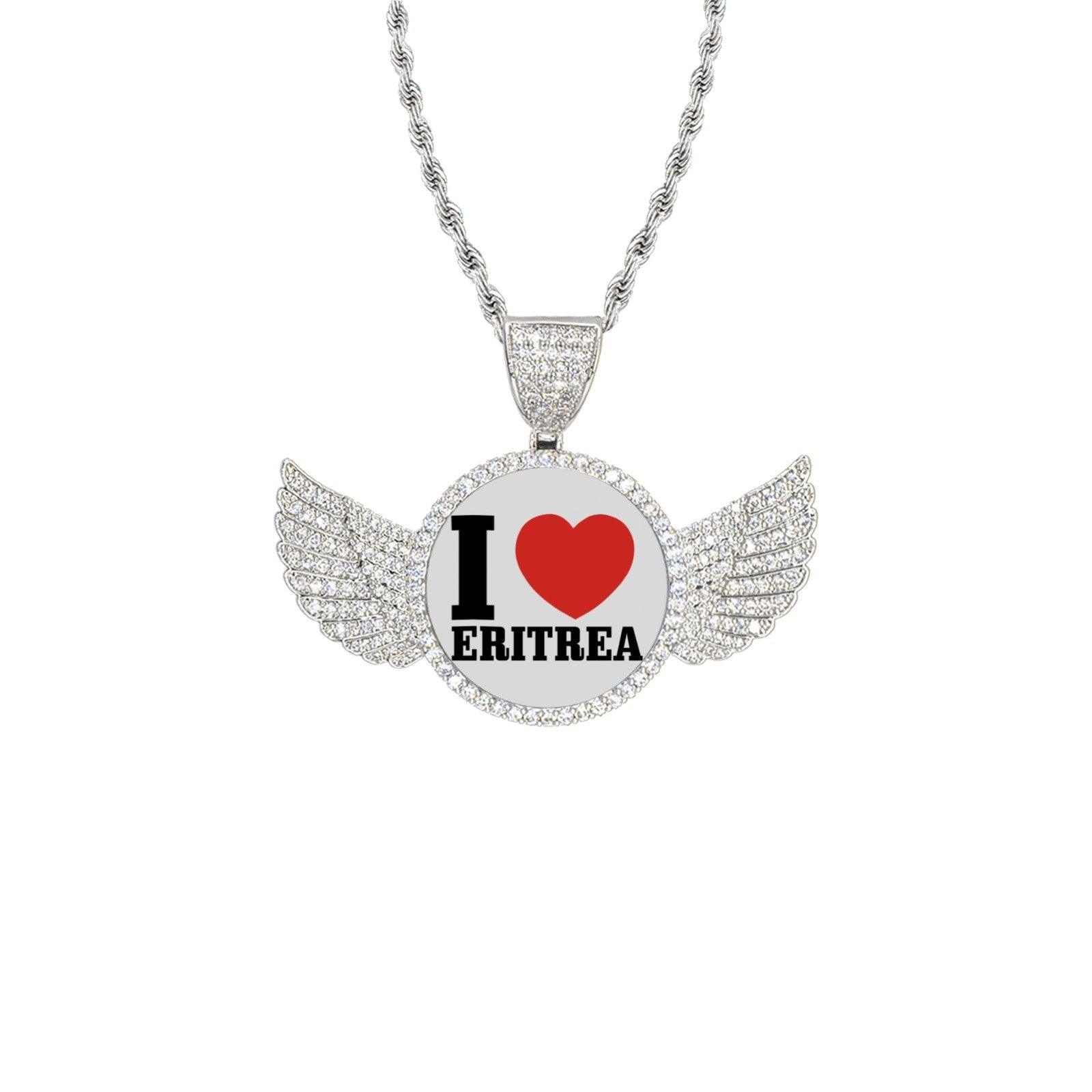 I Love Eritrea Wings Silver Pendant with Rope Chain - Natna Shop