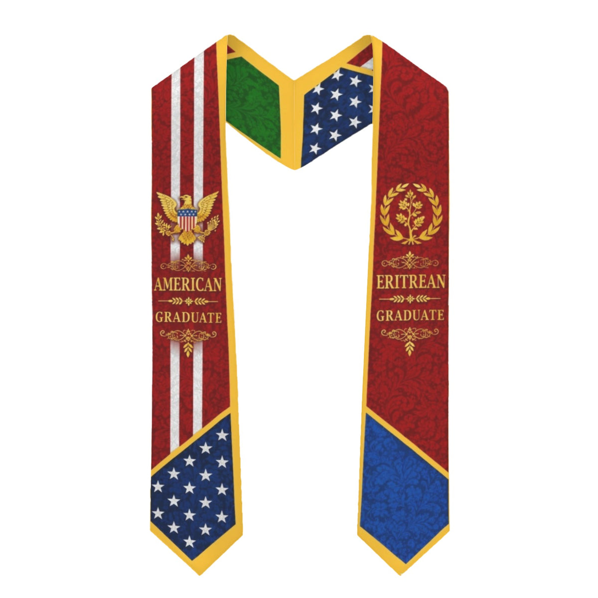 Eritrea and USA adult graduation stole worn with black graduation gown