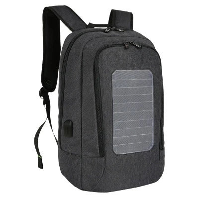 front view of waterproof solar laptop backpack with solar panel Black