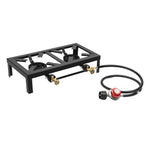 Portable Camping Gas Stove Outdoor Double Burner BBQ Picnic Camp Propane Cooker Stove with Adjustable 0-10Psi Regulator Hose