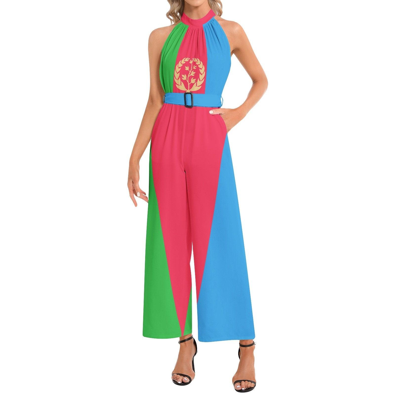 Halter Neck Buckle Belted Jumpsuit - Natna Shop
