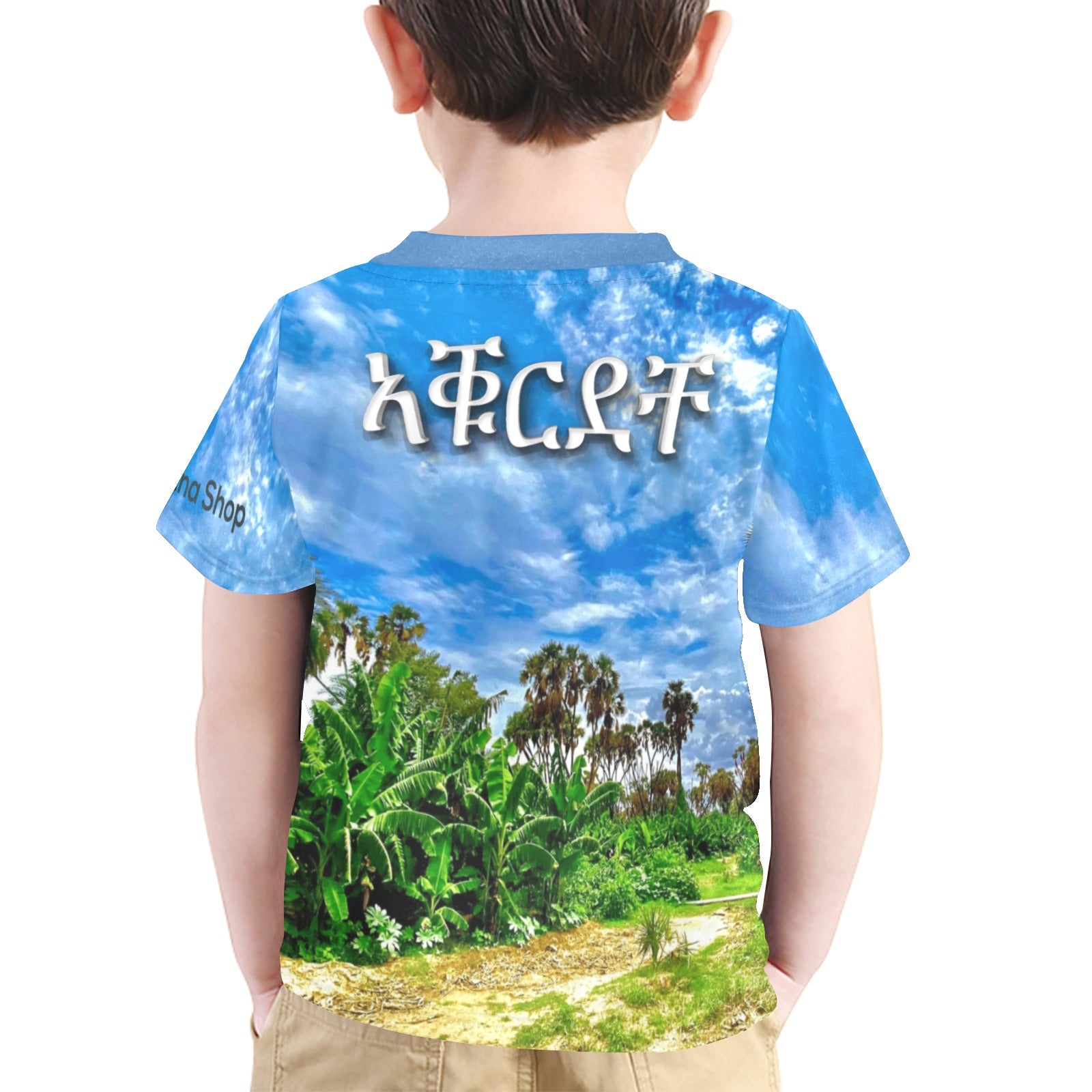 Agordeche Agordat eritreisch Original Kinder-T-Shirt für kleine Jungen mit Allover-Print und Rundhalsausschnitt (Modell T40-2)