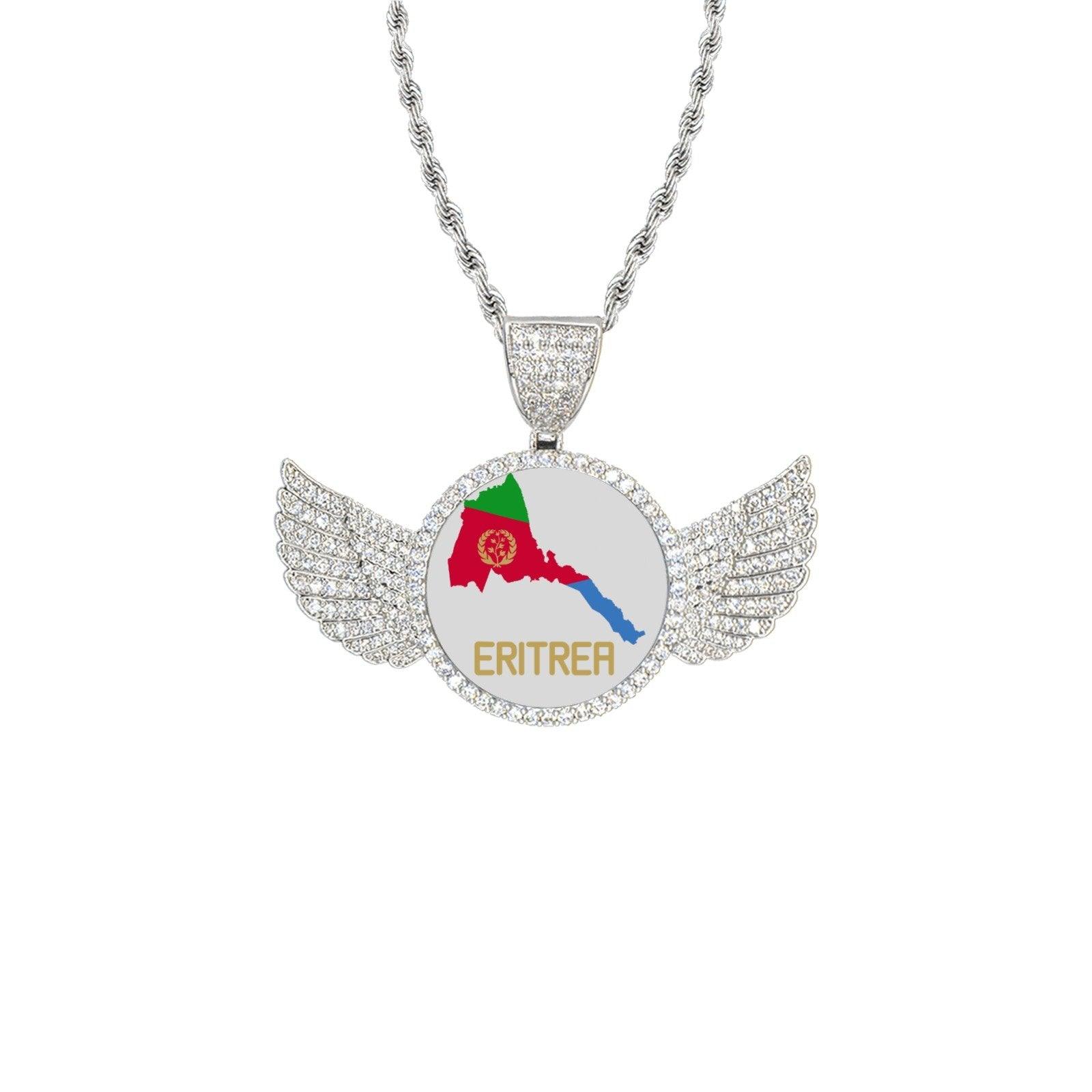 Eritrean Map Wings Silver Pendant with Rope Chain - Natna Shop