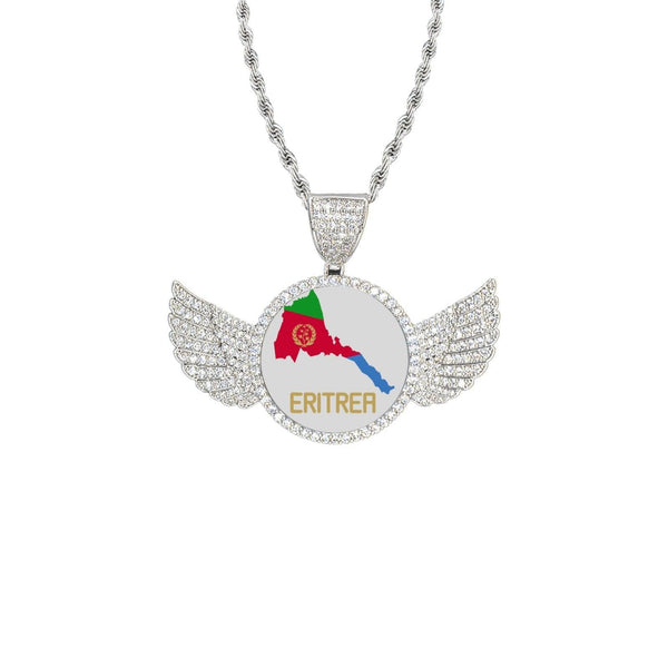 Eritrean Map Wings Silver Pendant with Rope Chain