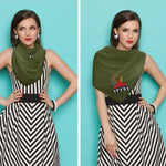 Army green square silk scarf styled elegantly for women