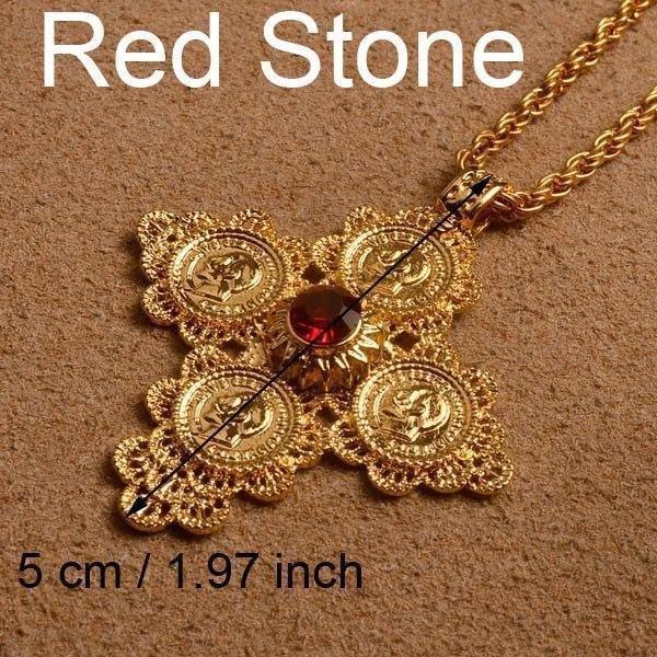 Ethiopian Coin Cross Pendant Necklaces For Women Gold Color Jewelry Eretrian Crosses African Ethnic Ornaments - Natna Shop