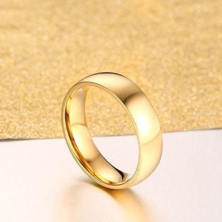 Gold color Stainless Steel Wedding Bands Shiny Crystal Ring for Female Male Jewelry 6mm Engagement Ring USA Size 5-13 - Natna Shop