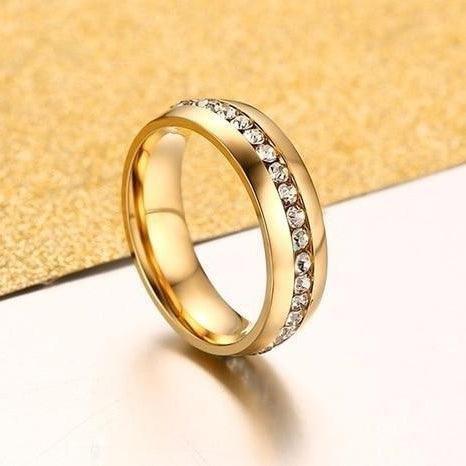 Gold color Stainless Steel Wedding Bands Shiny Crystal Ring for Female Male Jewelry 6mm Engagement Ring USA Size 5-13 - Natna Shop