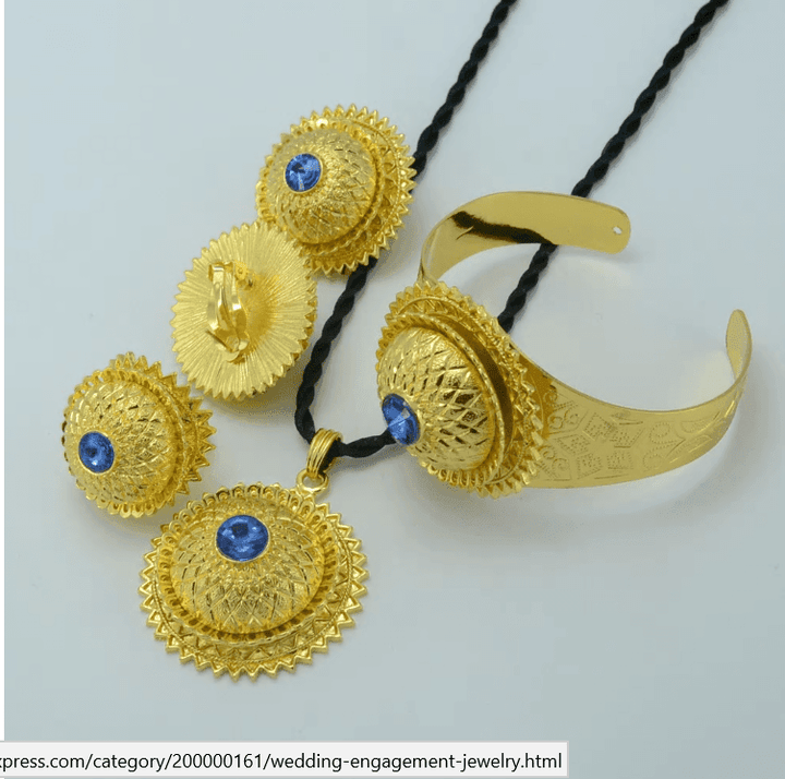 Ethiopian Gold Jewelry Set - 24K Gold Plated Pendant Necklace, Earrings, Bangle & Ring, Habesha Eritrean Style - View #9