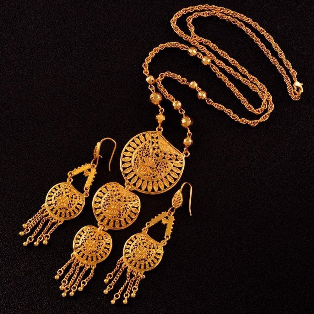 Long Necklace Earrings for Women African Wedding Jewelry sets Arab Dubai Middle East Style Gifts - Natna Shop