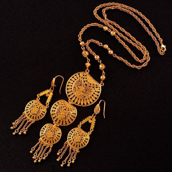 Long Necklace Earrings for Women African Wedding Jewelry sets Arab Dubai Middle East Style Gifts