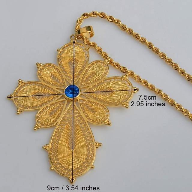 Ethiopian Big Cross Pendant Necklaces for Women Gold Color & Copper Eritrea Jewelry Africa - Natna Shop
