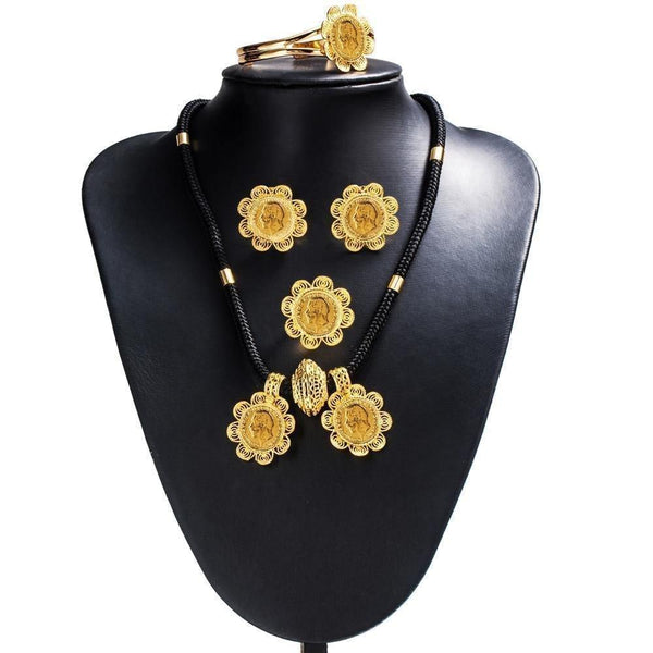 Gold Color Women Ethiopian Coins Jewelry Sets