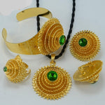 Jewelry-Gold plated-Habesha-set-with-Black-Stone -Rhinestone-Engagment-Zinc alloy-Bridal-Round-Girl-Women- Eritrea-Ethiopia style - Natna Shop