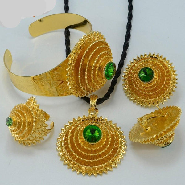 Jewelry-Gold plated-Habesha-set-with-Black-Stone -Rhinestone-Engagment-Zinc alloy-Bridal-Round-Girl-Women- Eritrea-Ethiopia style