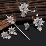 Ethiopian Chain Cross Silver Blue Red Stone Jewellry Set With Hairpin White Gold Color Habesha Jewelry Sets - Natna Shop