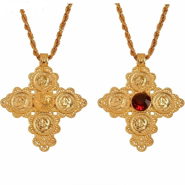 Ethiopian Coin Cross Pendant Necklaces For Women Gold Color Jewelry Eretrian Crosses African Ethnic Ornaments