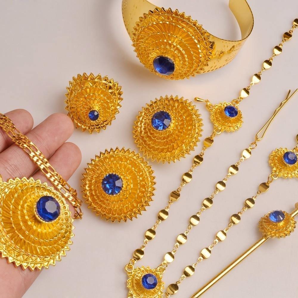 Ethiopian Jewelry Set Hair Chain/Necklace/Clip Earing/Ring/Hair pin/Bangle African Wedding Gifts #103506 - Natna Shop