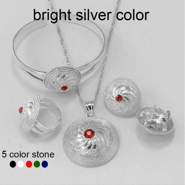 Ethiopian Silver Color Jewelry Set Pendant Chain
