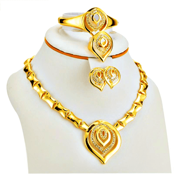 Gold Color Jewellery Sets Necklace Earring Ring Women