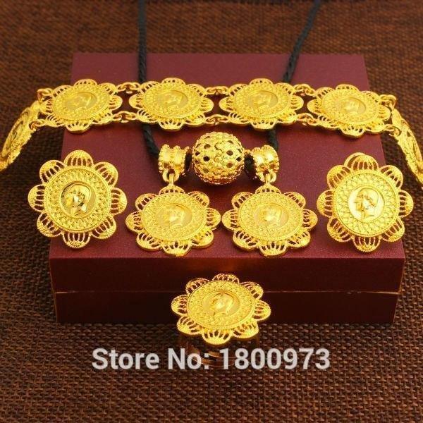 Gold Eritrean/ Ethiopian Coin Jewelry Sets 24K Gold Color African Habesha Bridal Wedding Jewelry Set - Natna Shop