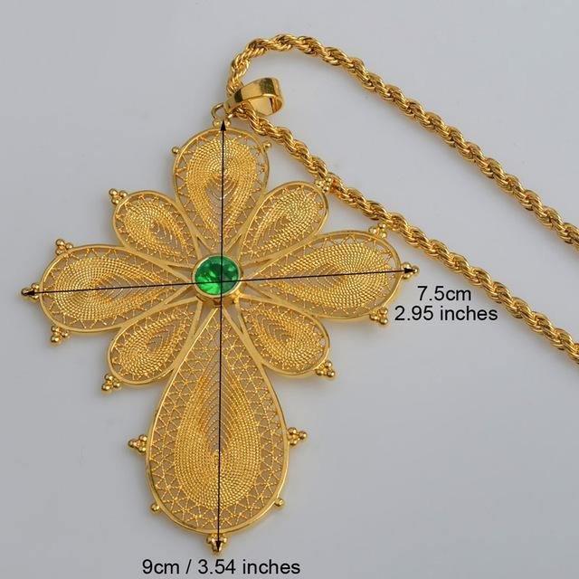 Ethiopian Big Cross Pendant Necklaces for Women Gold Color & Copper Eritrea Jewelry Africa - Natna Shop