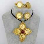 Jewelry sets Gold Color Big Coin Cross Pendant/Rope/Earrings/Ring/Bangle Habesha African Wedding - Natna Shop