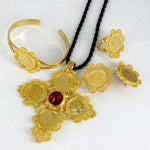 Jewelry sets Gold Color Big Coin Cross Pendant/Rope/Earrings/Ring/Bangle Habesha African Wedding - Natna Shop
