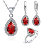 Purple Jewelry Sets Water Drop Cubic Zirconia CZ Stone 925 Sterling Silver Earrings Necklaces Finger Rings - Natna Shop