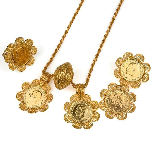 Coin Sets Jewelry Pendant Necklace Earrings Ring Gold Color