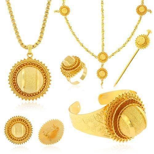 Traditional Nfho Ethiopian Bridal  Jewelry Sets Big Gold Color  hair jewelry Full set African jewelry for Eritrean - Natna Shop