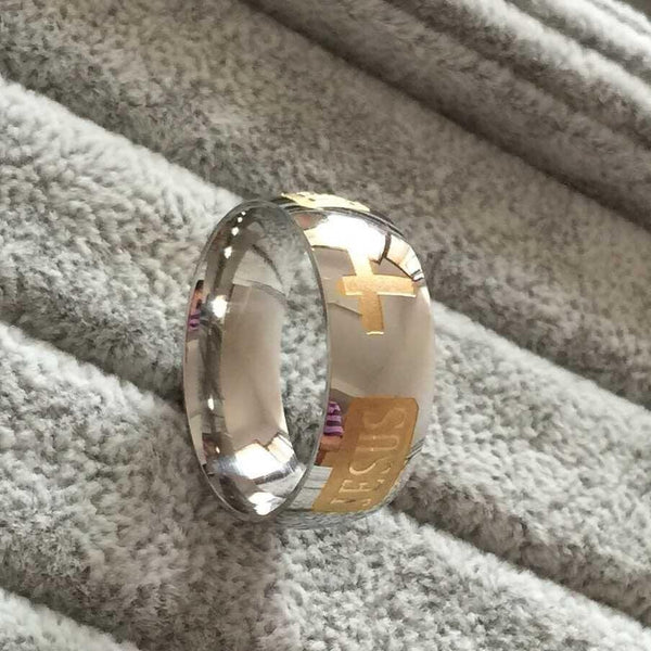Titanium Steel silver plated  christian cross ring jesus cross silver wedding band ring men ,women