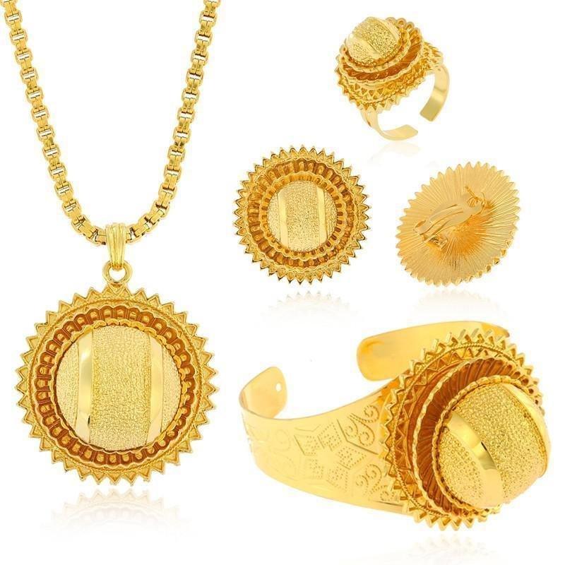Traditional Nfho Ethiopian Bridal  Jewelry Sets Big Gold Color  hair jewelry Full set African jewelry for Eritrean - Natna Shop