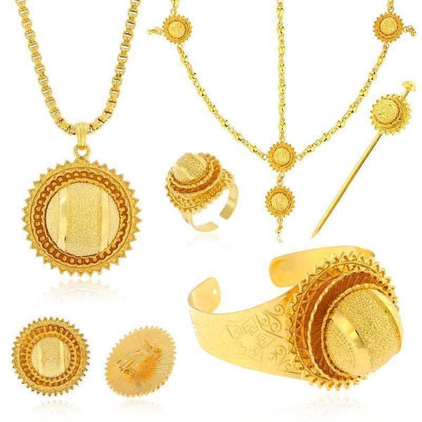 Traditional Nfho Ethiopian Bridal  Jewelry Sets Big Gold Color  hair jewelry Full set African jewelry for Eritrean