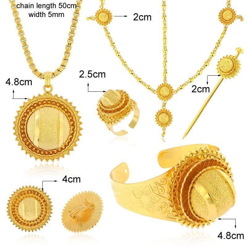Traditional Nfho Ethiopian Bridal  Jewelry Sets Big Gold Color  hair jewelry Full set African jewelry for Eritrean - Natna Shop