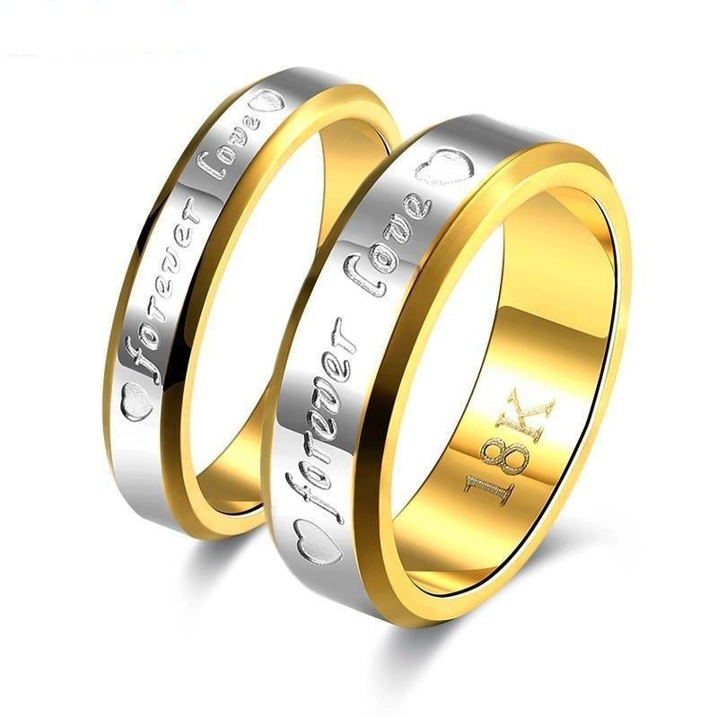 Wedding Couple Rings For Women & Men Engagement Stainless Steel Gold-color Forever Love Jewelry Fashion Ring Lover Gift No Fade - Natna Shop
